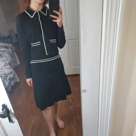 SANDRO Anna Scalloped Black & White A-Line Skirt.  SZ 3 - Picture 3 of 8